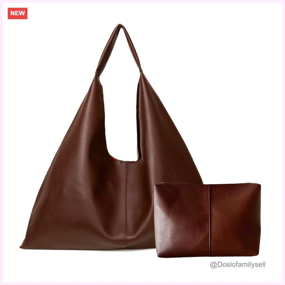 Oversized Vegan Leather Tote Bag Minimalist Hobo Work Travel Chic
